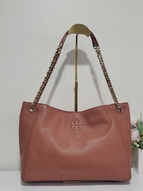 Tory Burch Marion Slouchy Pebble Leather Dusty Rose Shoulder Tote Bag